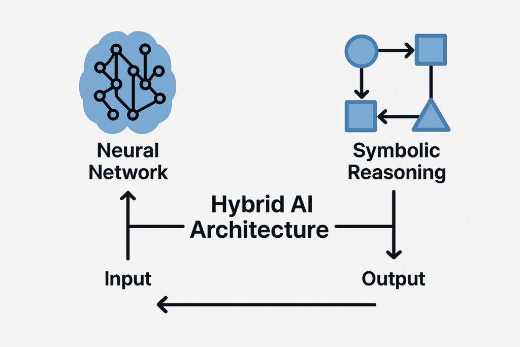 Diagram of hybrid AI architecture combining neural networks with symbolic reasoning modules