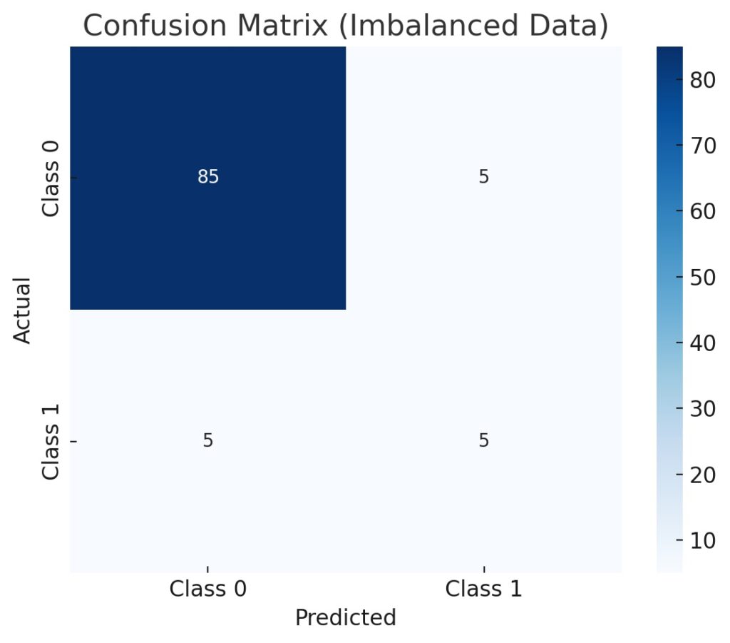 Confusion matrix showing poor classification performance for the minority class in an imbalanced dataset