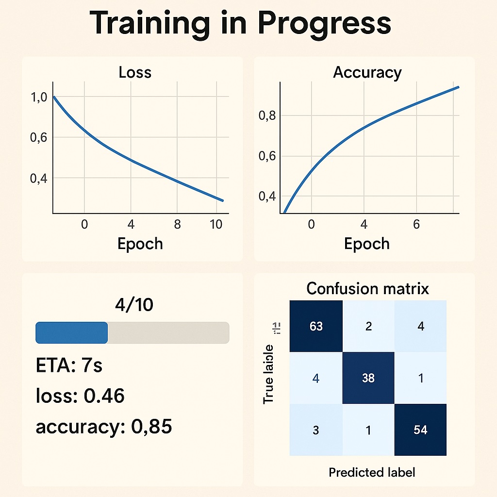 Training process snapshot showing loss and MAE curves during TensorFlow model fitting