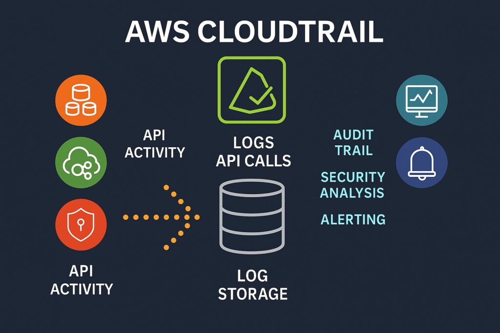AWS CloudTrail logging API calls and sending data to S3 and CloudWatch for incident response.
