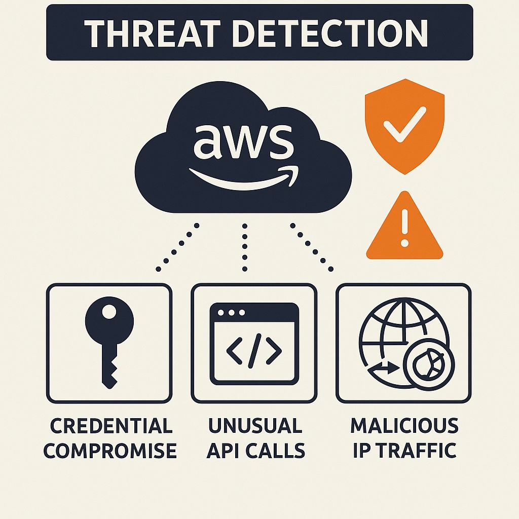 AWS GuardDuty analyzing logs to detect suspicious activity and security threats.