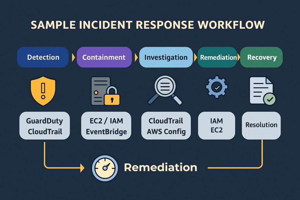 AWS incident response workflow stages from detection to recovery.