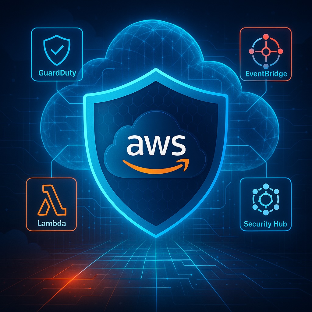 AWS cloud shield illustration representing automated security incident response.