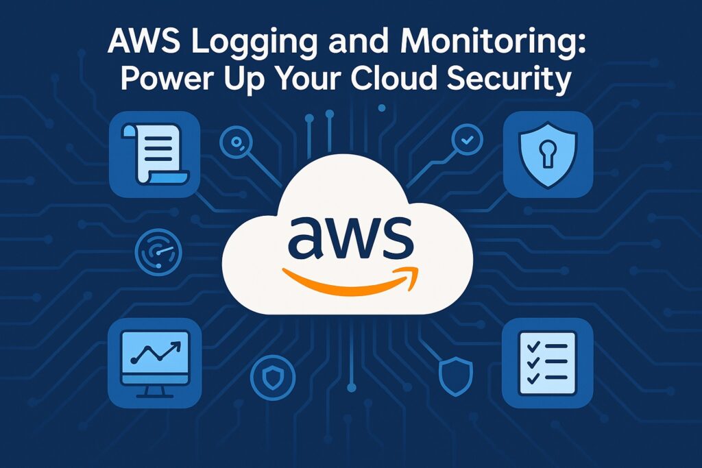 AWS logging and monitoring architecture with cloud security visualization.