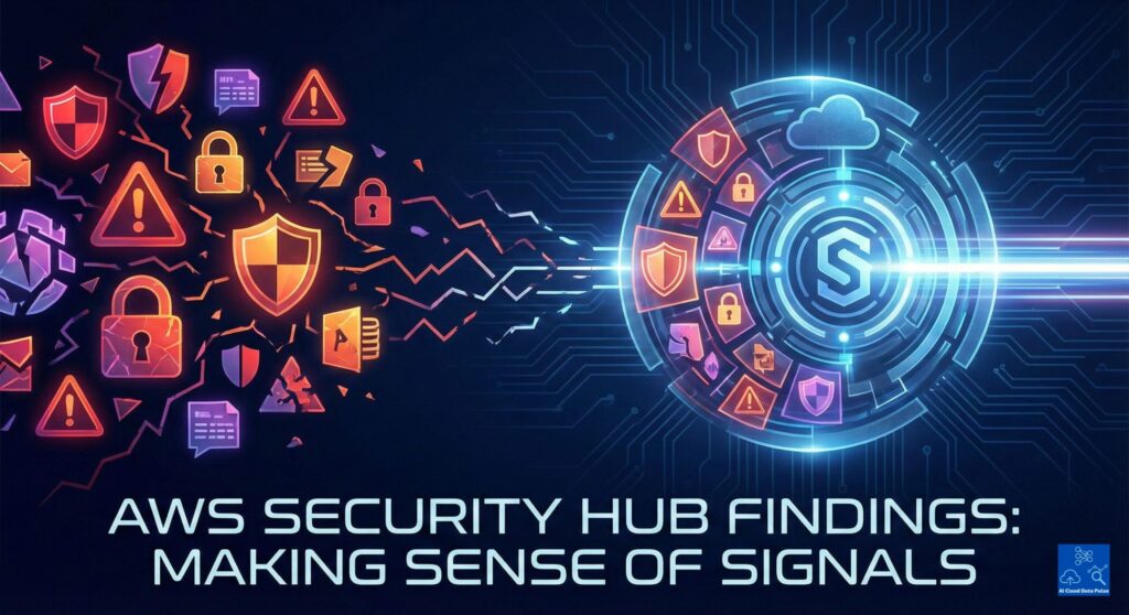 AWS Security Hub findings visual showing how security signals are centralized and normalized across AWS services