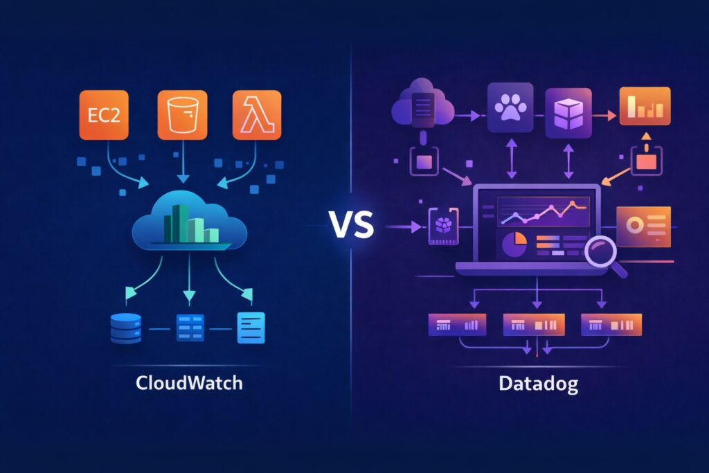 CloudWatch vs Datadog observability architecture diagram