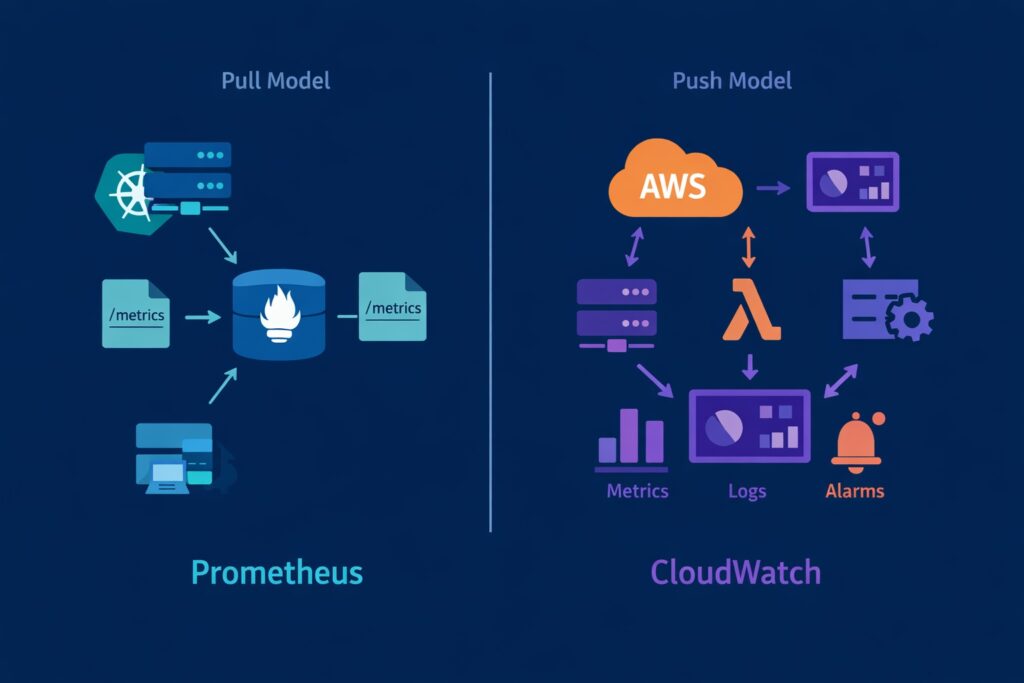 Prometheus vs CloudWatch pull vs push monitoring architecture