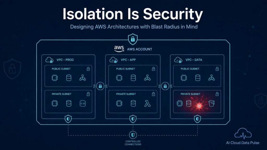 AWS resource isolation security architecture showing VPC segmentation and blast radius containment