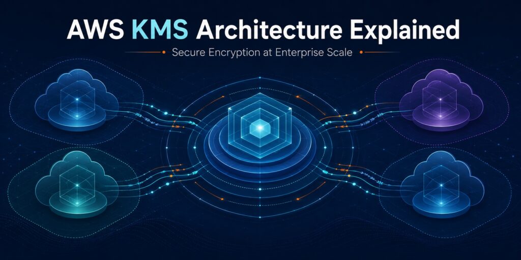AWS KMS architecture diagram showing centralized cryptographic governance, encryption boundaries, workload isolation, and secure encryption at enterprise scale